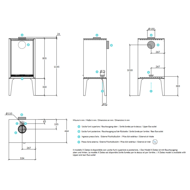 Kaminofen Rizzoli - Serie X - Dateo - Schwarz Lackiert - 8 KW 3 Kaminofen Rizzoli - Serie X - Dateo - Schwarz Lackiert - 8 KW – Bild 3