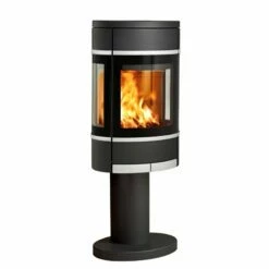 Kaminofen SCAN 68-10 Auf Säule Mit Seitenfenstern - Pedestal, Griffe Und Leisten Aluminium - 5,5 KW