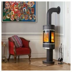 Kaminofen SCAN 68-10 Auf Säule Mit Seitenfenstern - Pedestal, Griffe Und Leisten Aluminium - 5,5 KW -Küchengrill Geschäft kaminofen scan 68 10 auf saeule mit seitenfenstern pedestal griffe und leisten aluminium 55 kw4