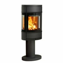 Kaminofen SCAN 68-9 Auf Säule Mit Seitenfenstern - Pedestal, Griffe Und Leisten Schwarz - 5,5 KW